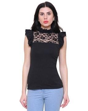 turtle neck top with lace detail