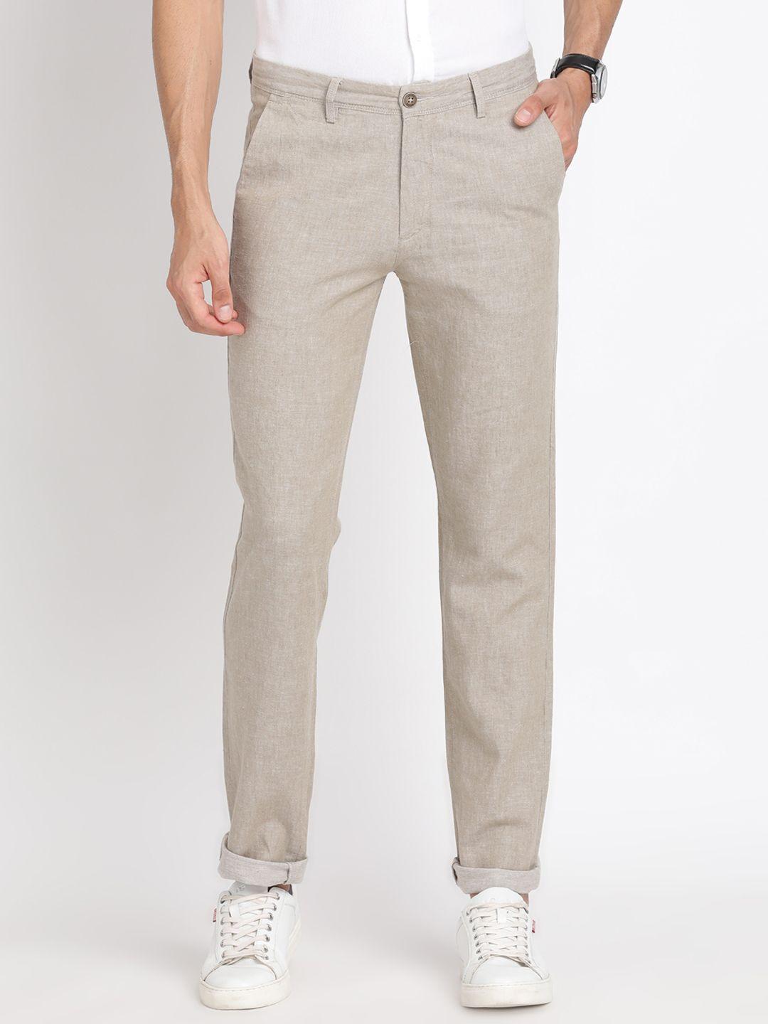 turtle plain ultra slim fit cotton linen regular trousers