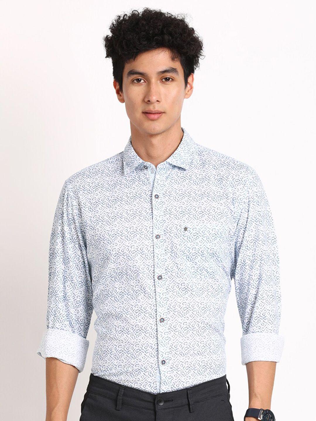 turtle standard slim fit geometric printed pure cotton formal shirt