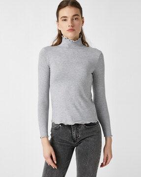 turtleneck lettuce trim t-shirt