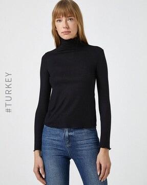 turtleneck lettuce trim t-shirt