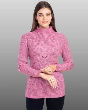 turtleneck pullover sweater with ribbed sleeves