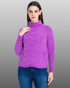 turtleneck pullover sweater with ribbed sleeves