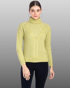 turtleneck pullover sweater with ribbed sleeves