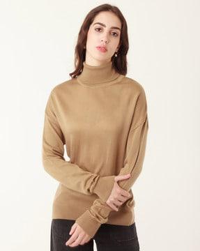 turtleneck pullover with drop-shoulder sleeves