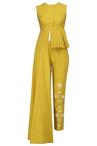 tuscan yellow embroidered crop top and pants set
