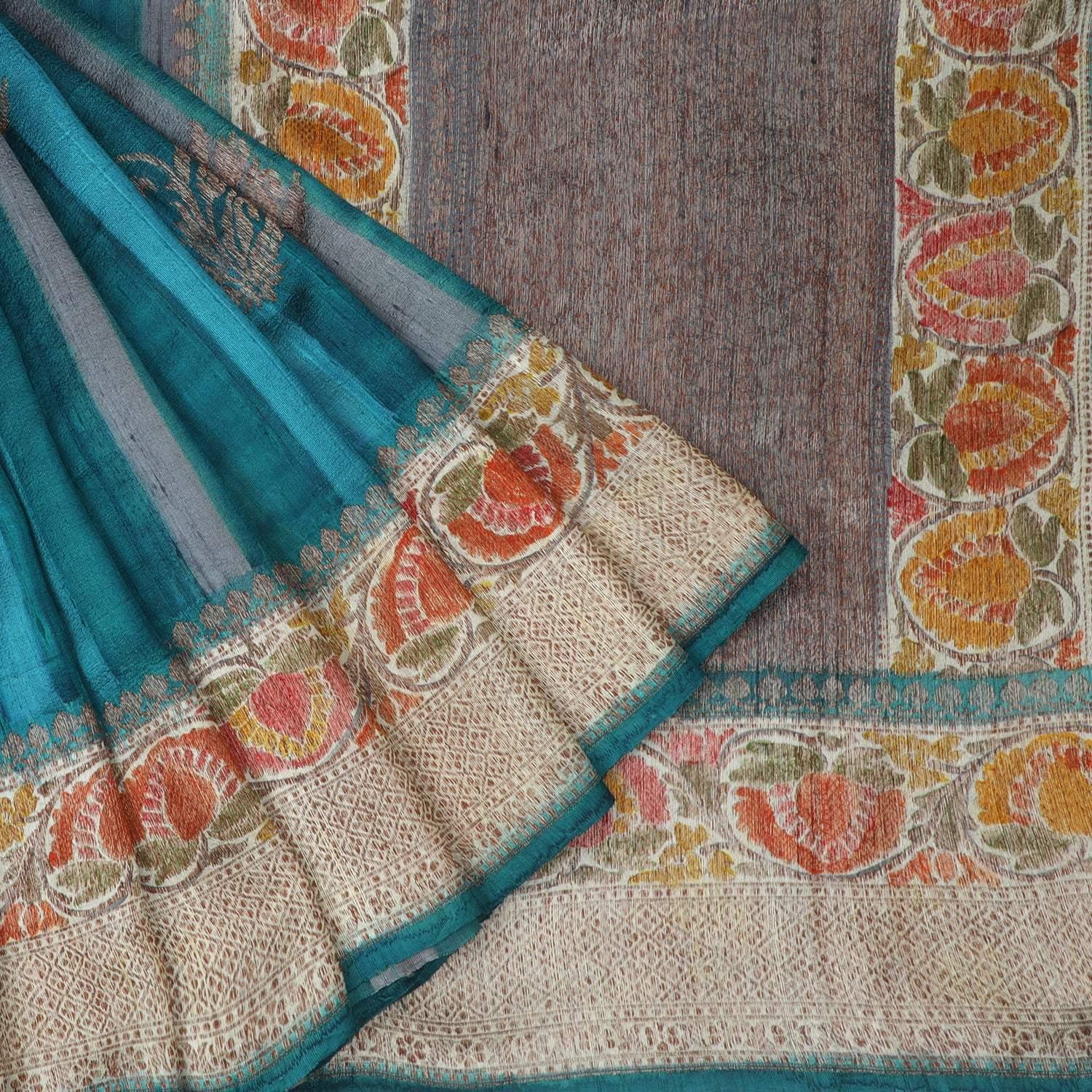 tussar banarasi silk saree with floral motifs