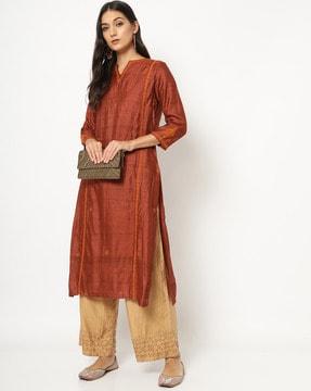 tussar handloom chikankari straight kurta