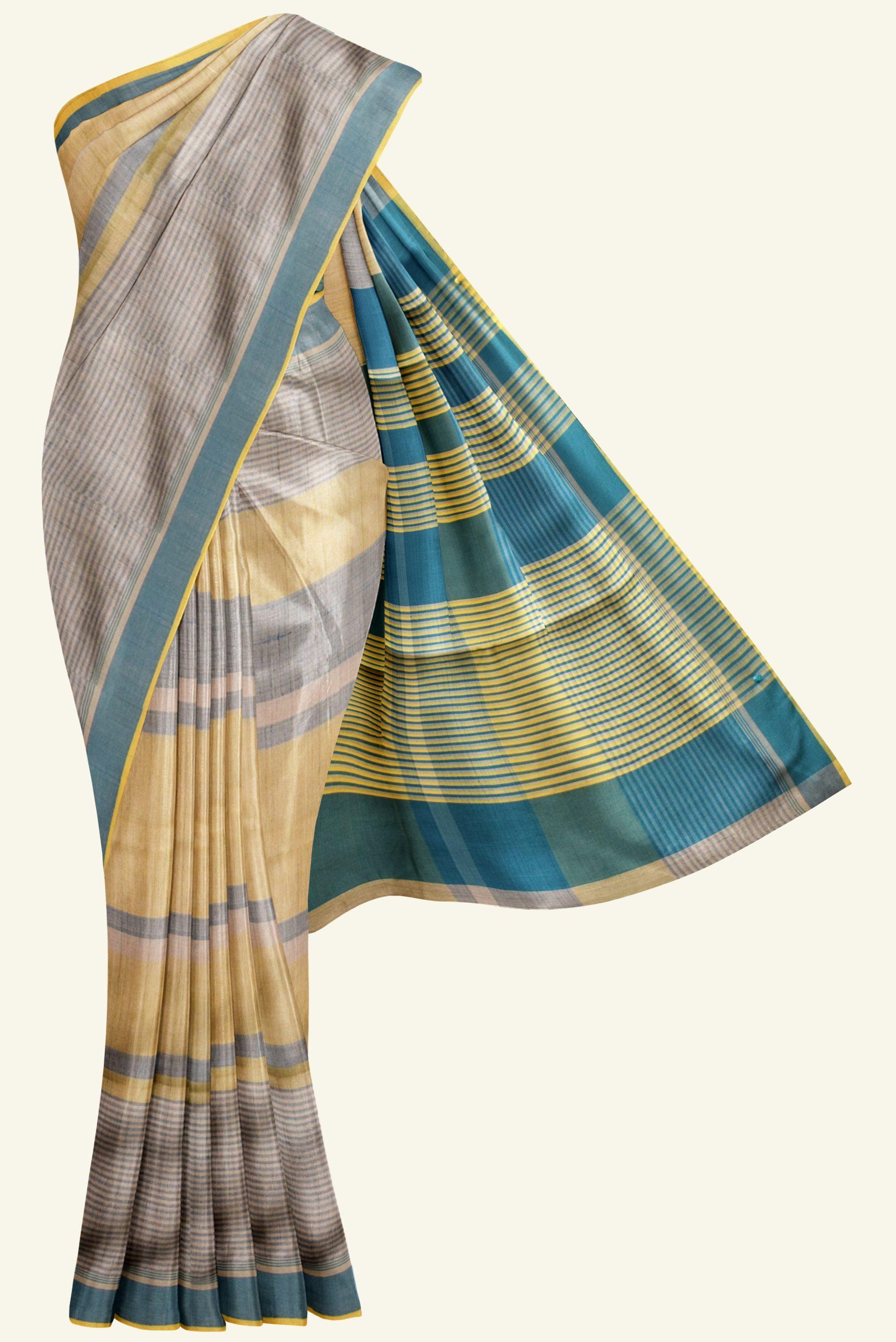 tussar plain silk saree