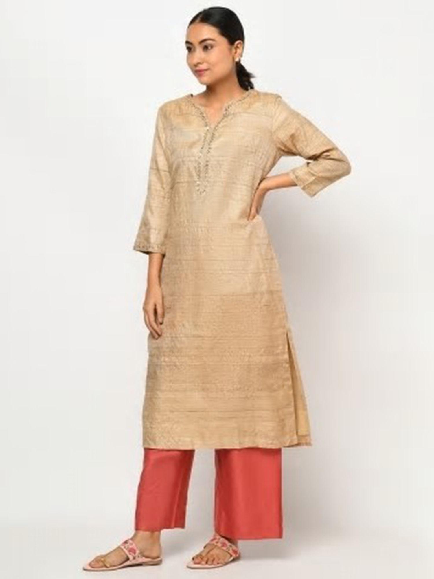 tussar silk gotta patti long kurta