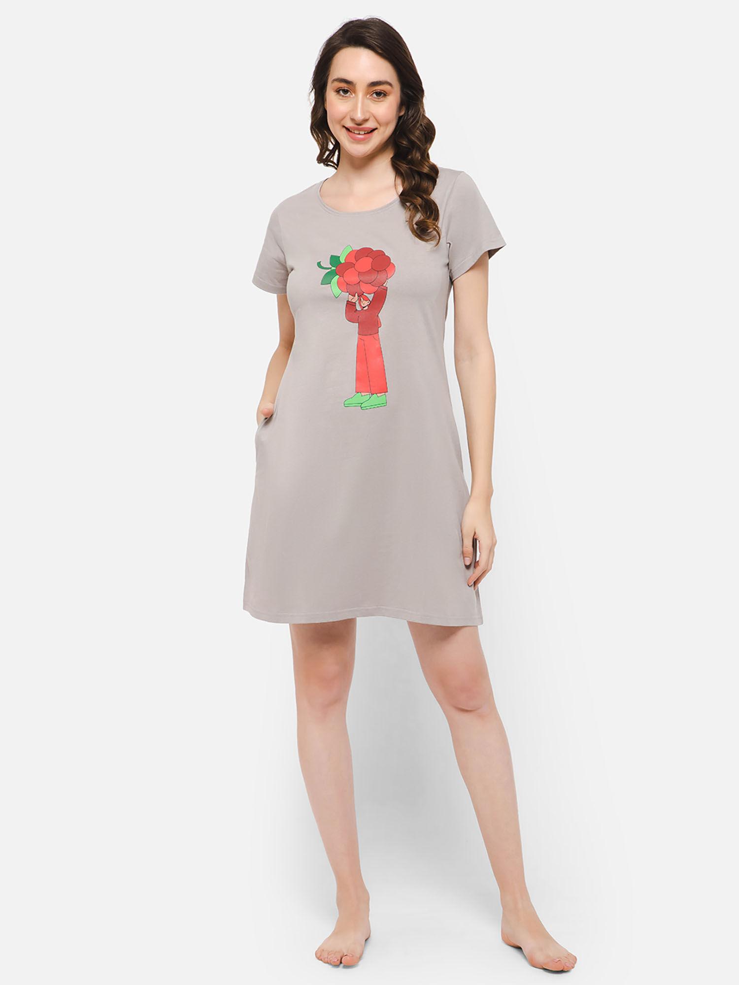 tutti fruity short night dress in taupe - 100% cotton