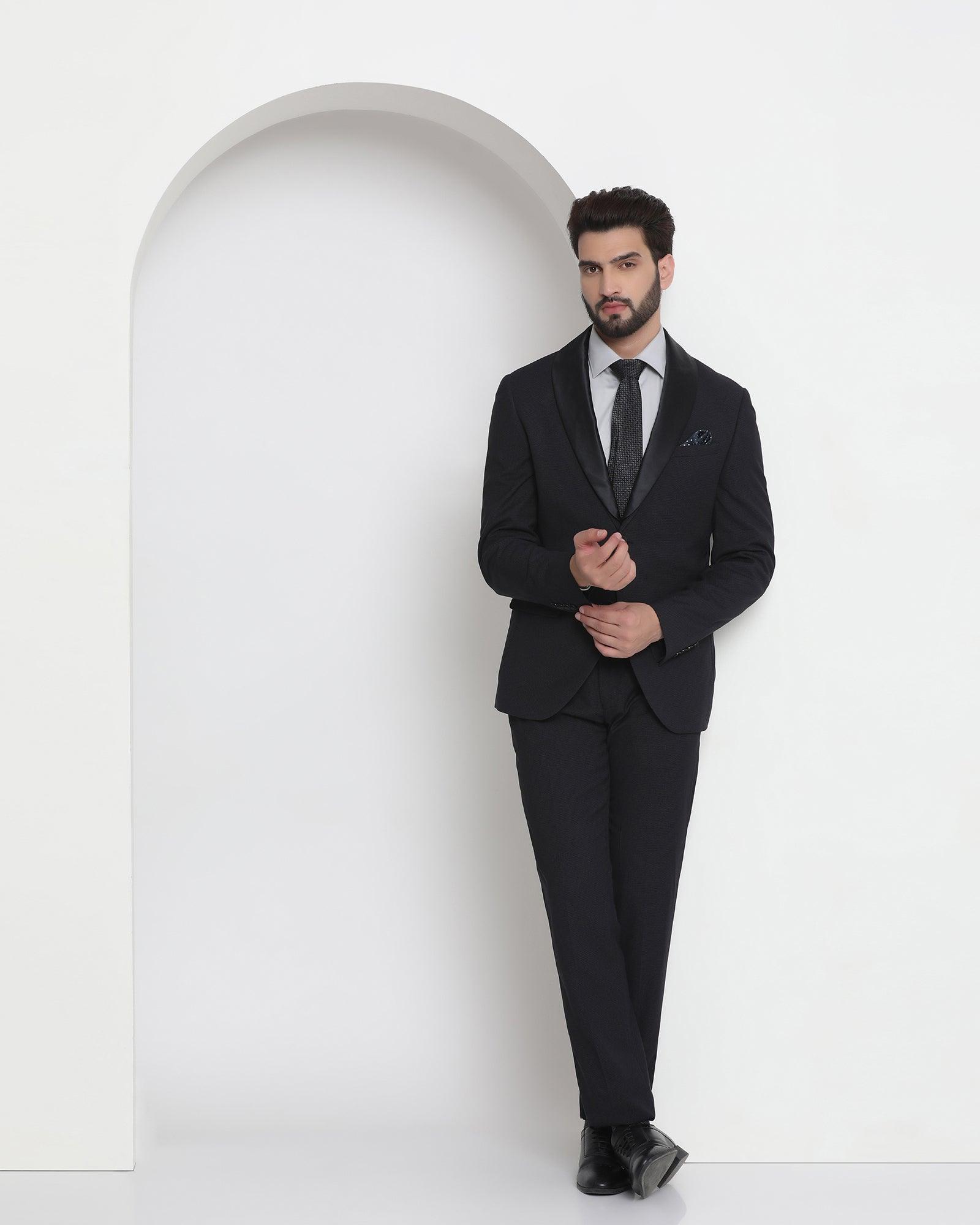 tuxedo two piece black textured formal suit - thames