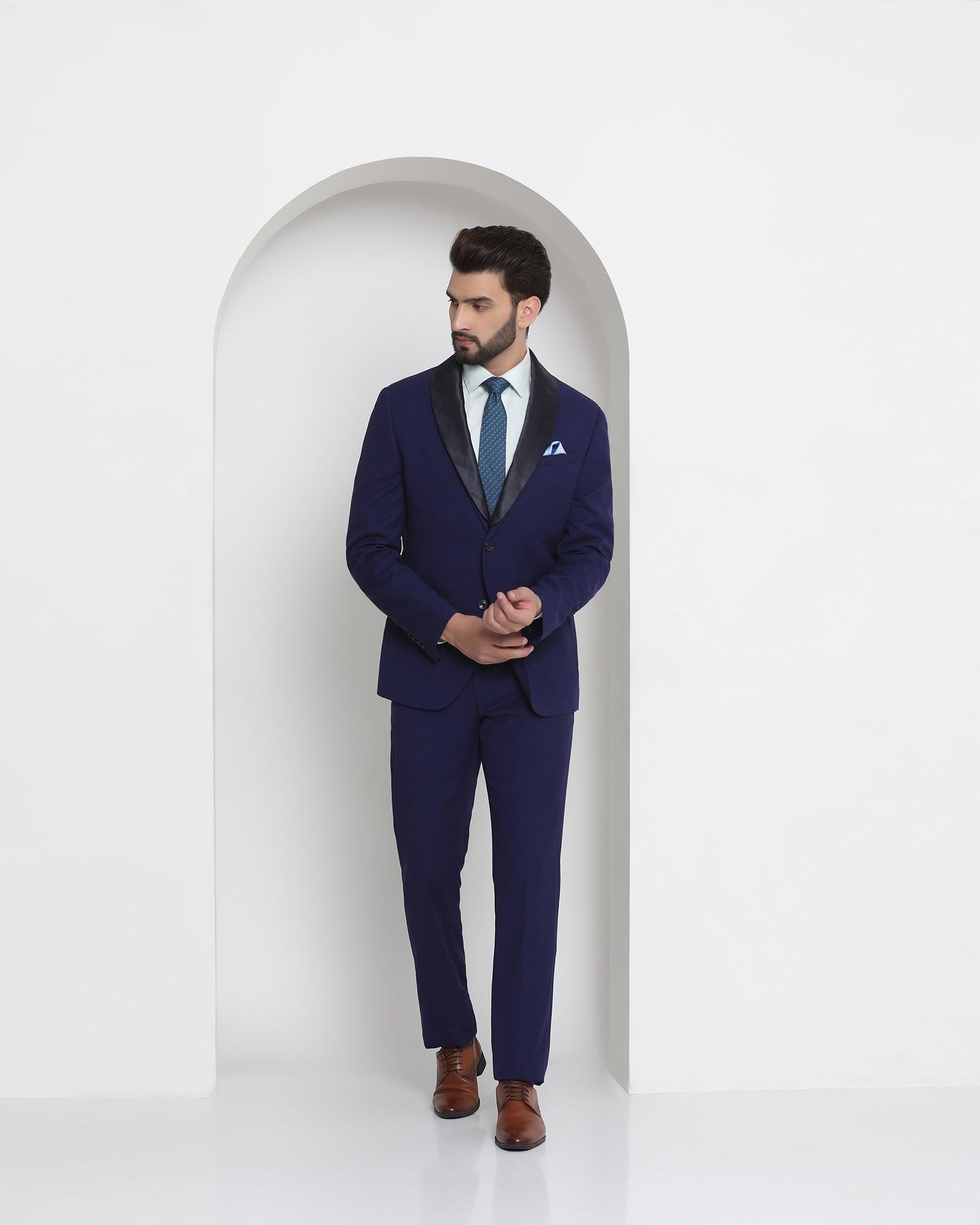 tuxedo two piece navy textured formal suit - thames