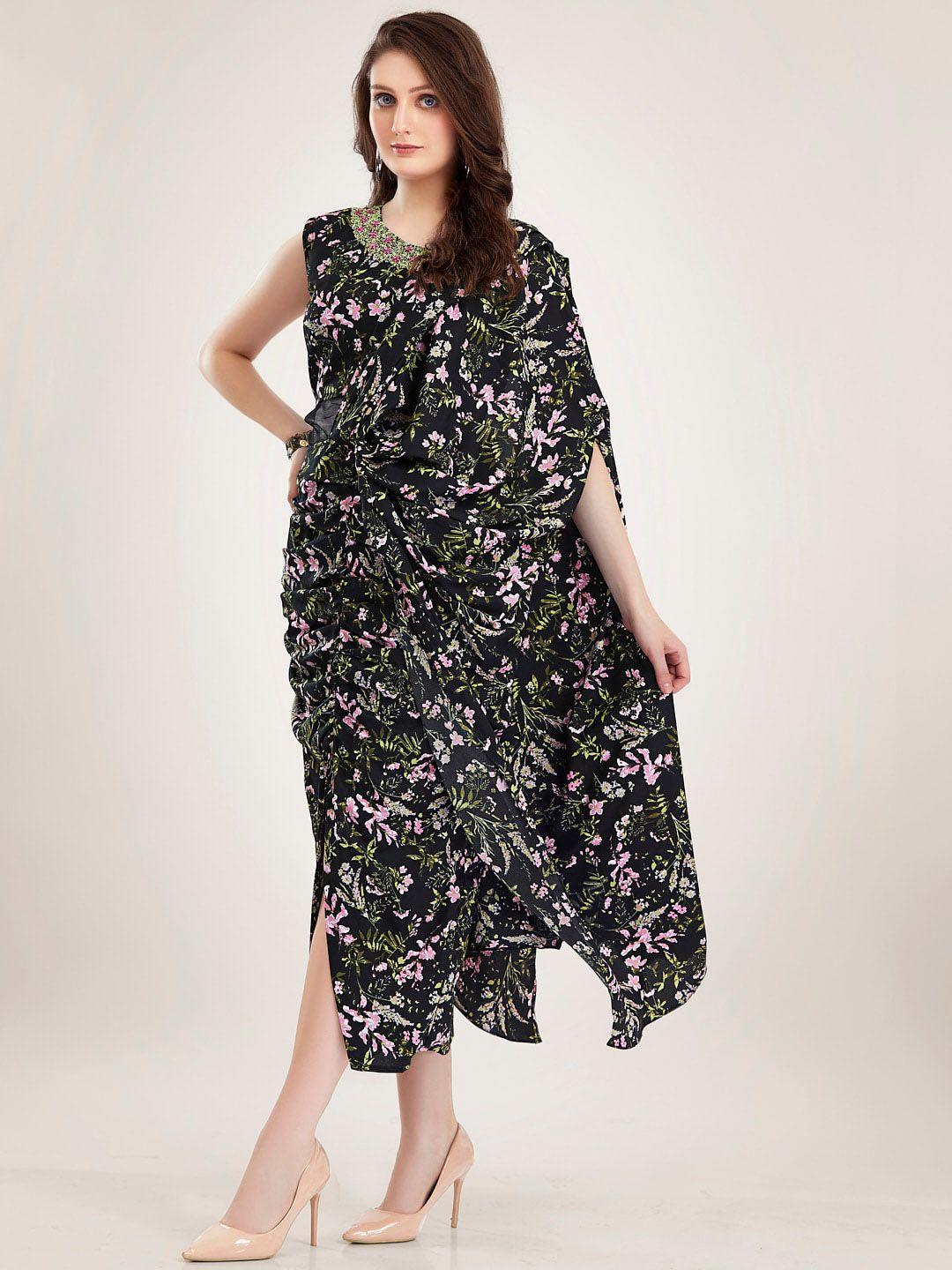 twam sundara floral printed a-line midi dress