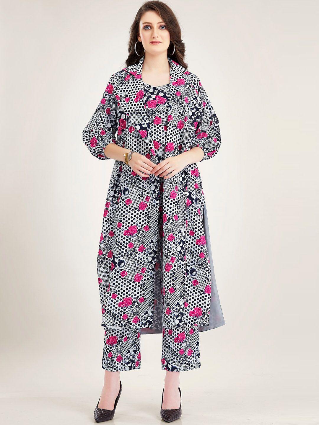 twam sundara floral printed pure cotton straight kurta with trousers & jacket