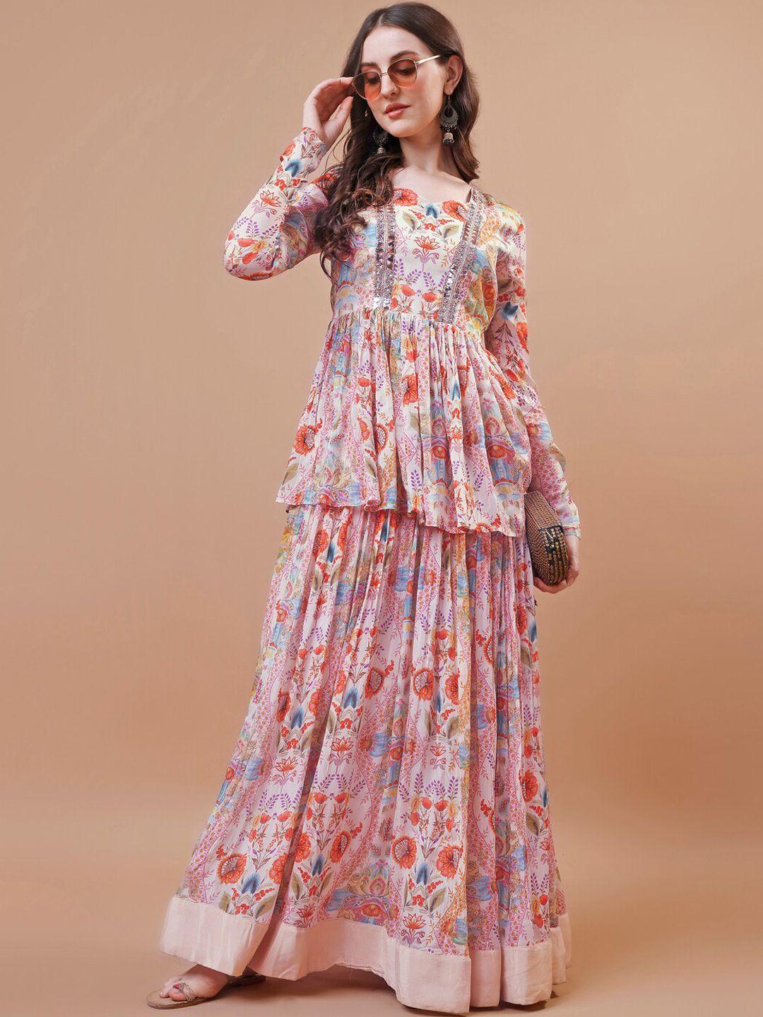 twam sundara floral printed tunic & skirt