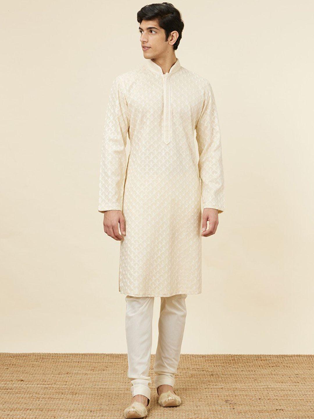 twamev ethnic motifs embroidered mandarin collar thread work straight kurta with churidar