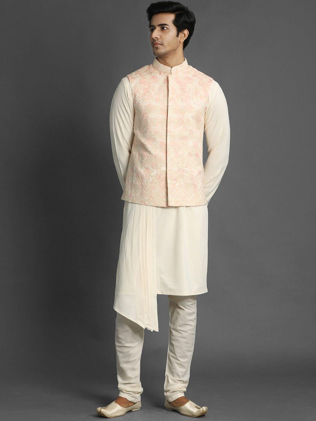 twamev mandarin collar kurta with churidar & nehru jacket