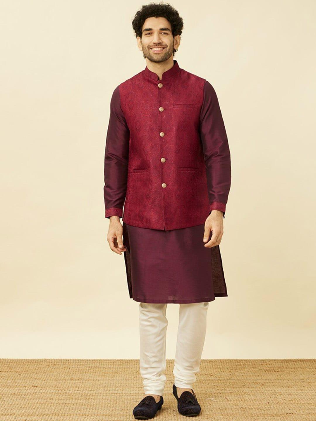 twamev mandarin collar kurta with pyjamas and nehru jacket