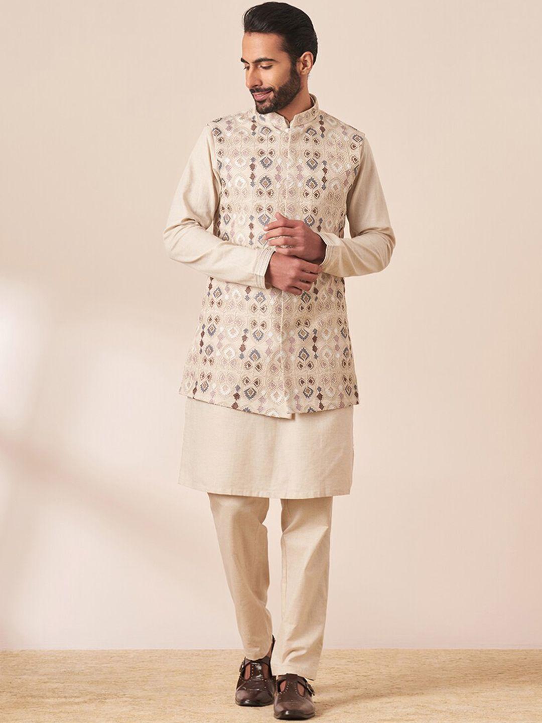 twamev mandarin collar regular kurta with pyjama & nehru jacket