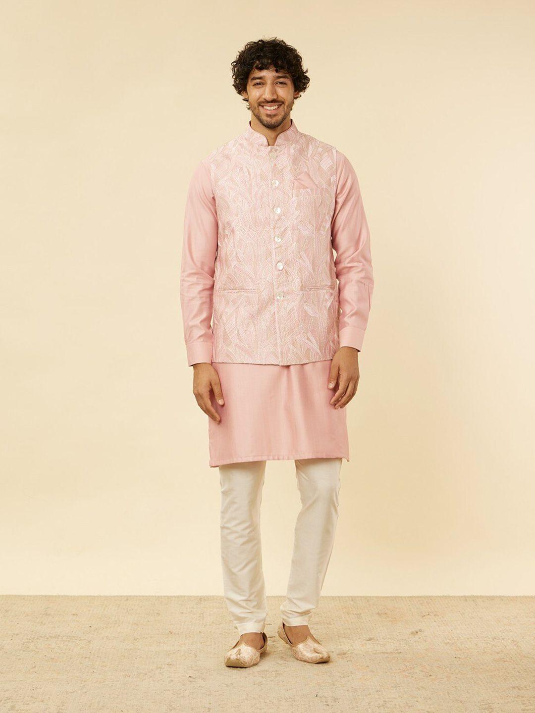 twamev printed mandarin collar straight kurta with churidar & jacket