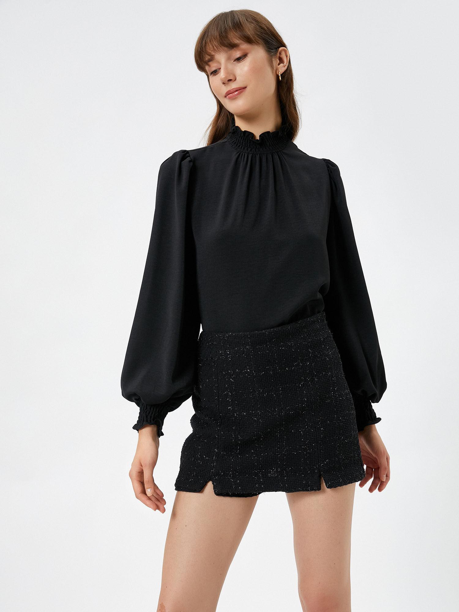 tweed shorts skirt double slit detailed lurex