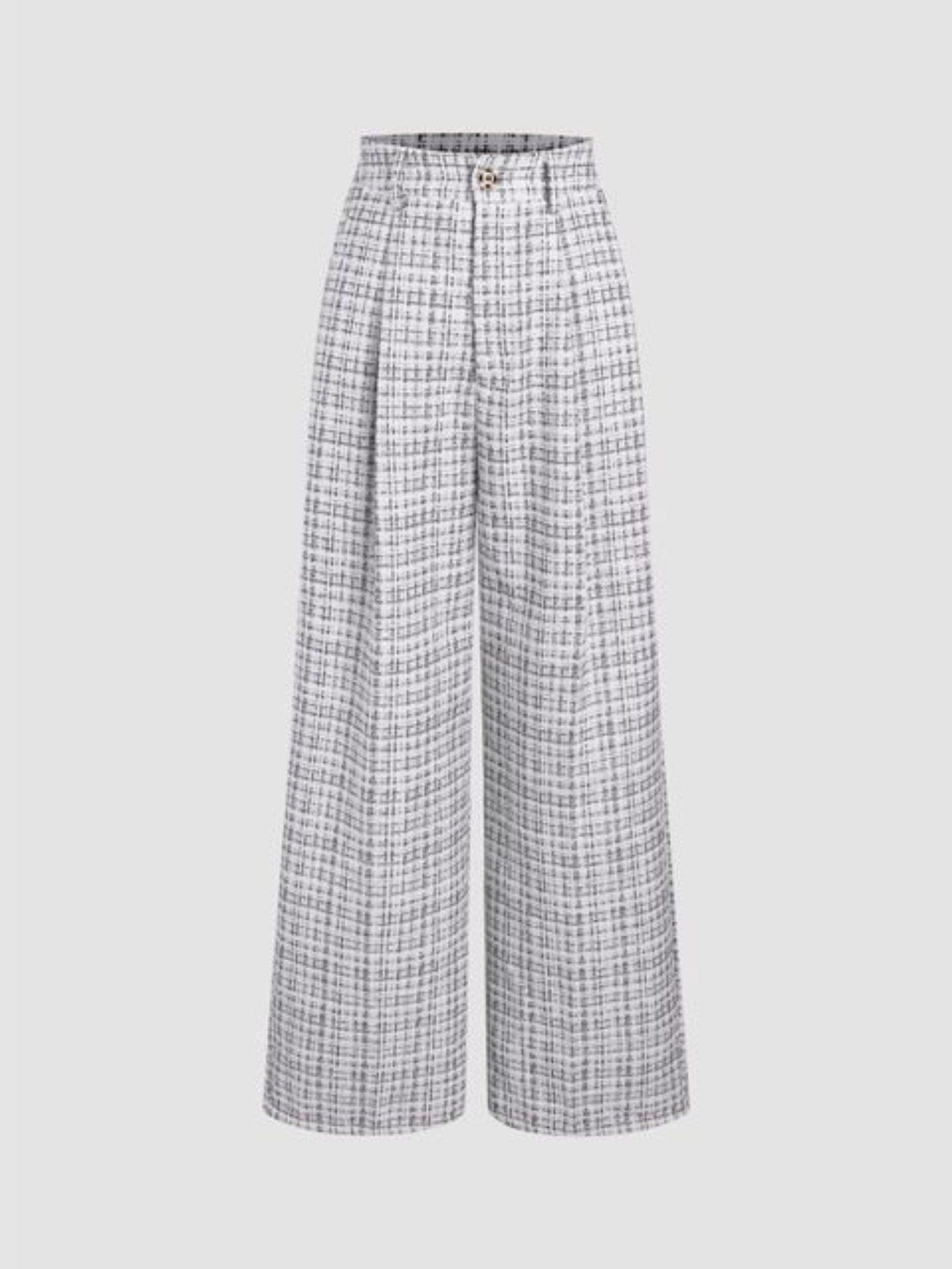 tweed high waist wide leg trousers