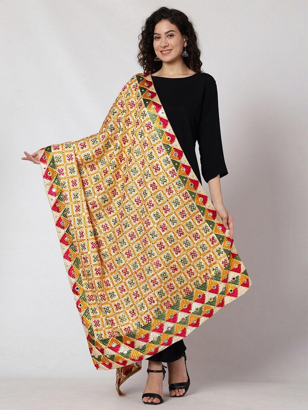 tweedle ethnic motifs embroidered art silk dupatta with phulkari