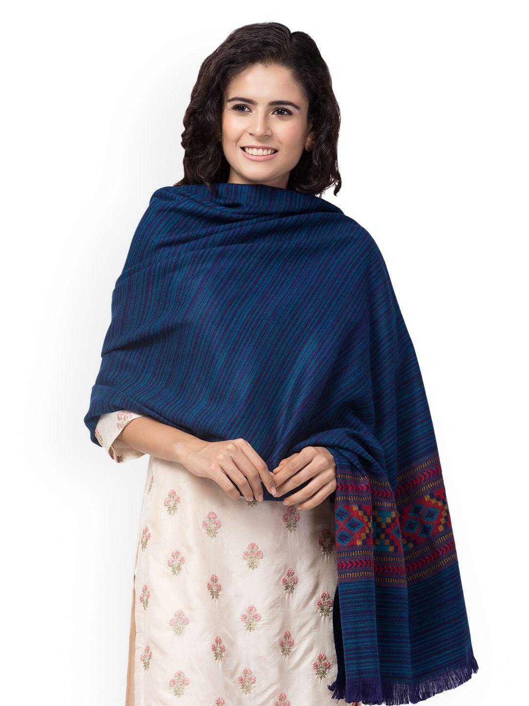 tweedle women blue solid woven design shawl