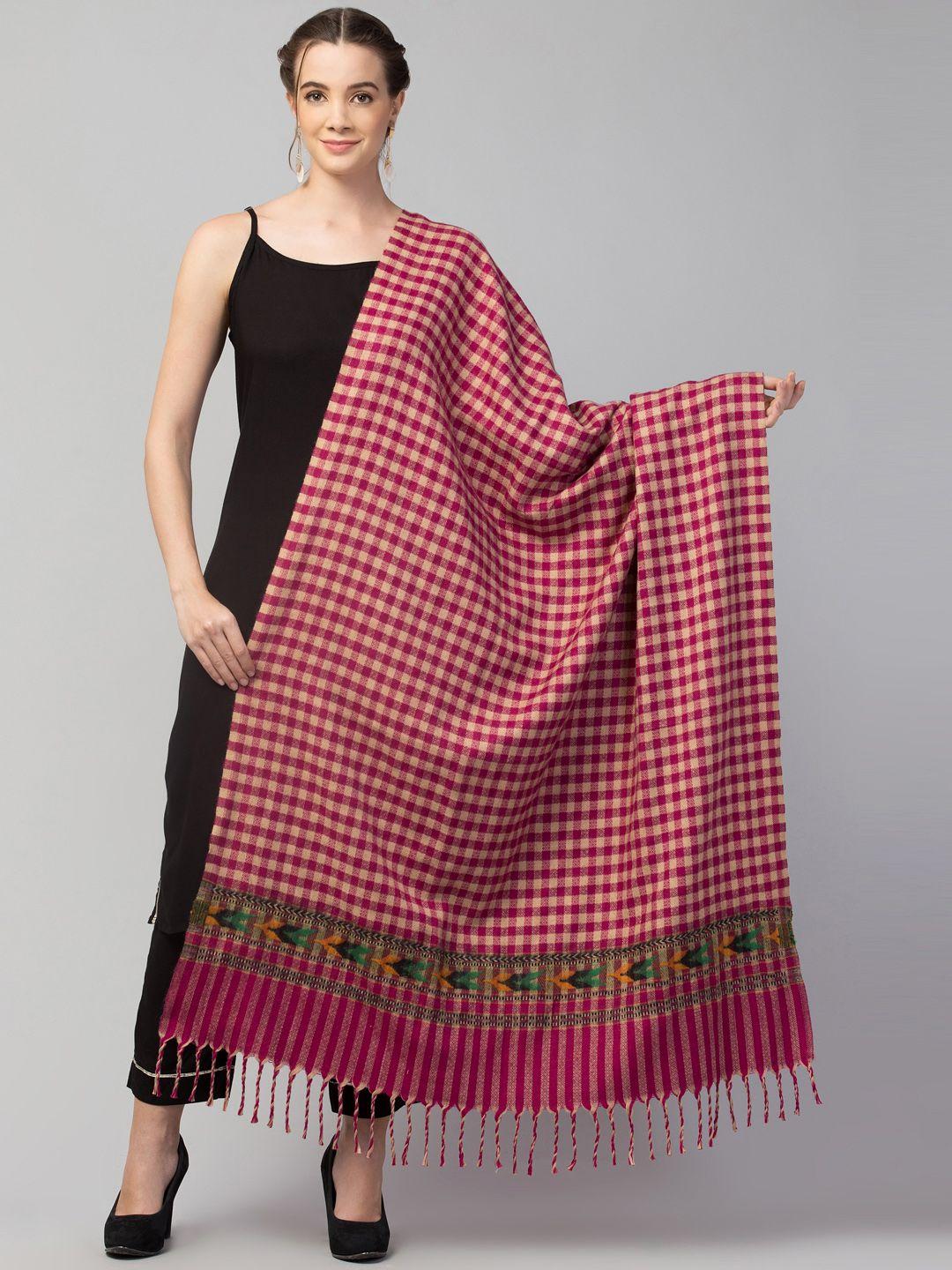 tweedle women magenta checked woven design shawl