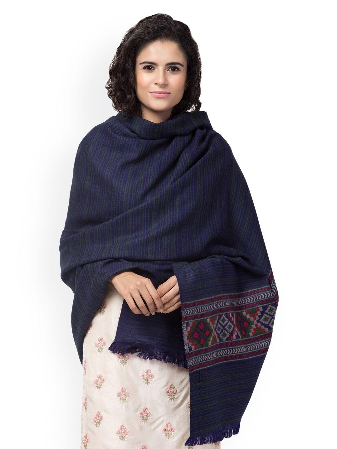 tweedle women navy blue woven printed shawl