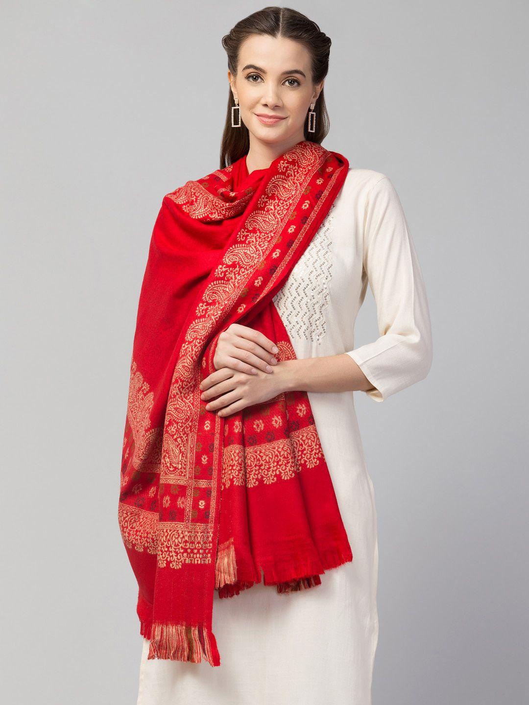 tweedle women red  woven jamawar design shawl