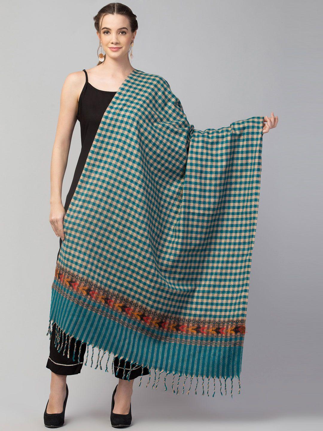 tweedle women sea-green checked woven design shawl