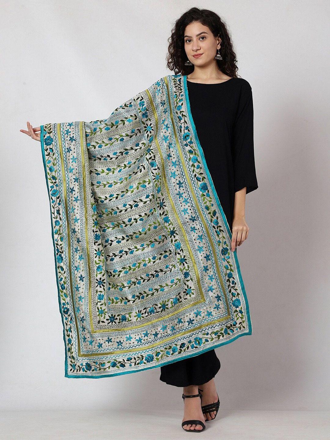 tweedle embroidered dupatta with kantha work