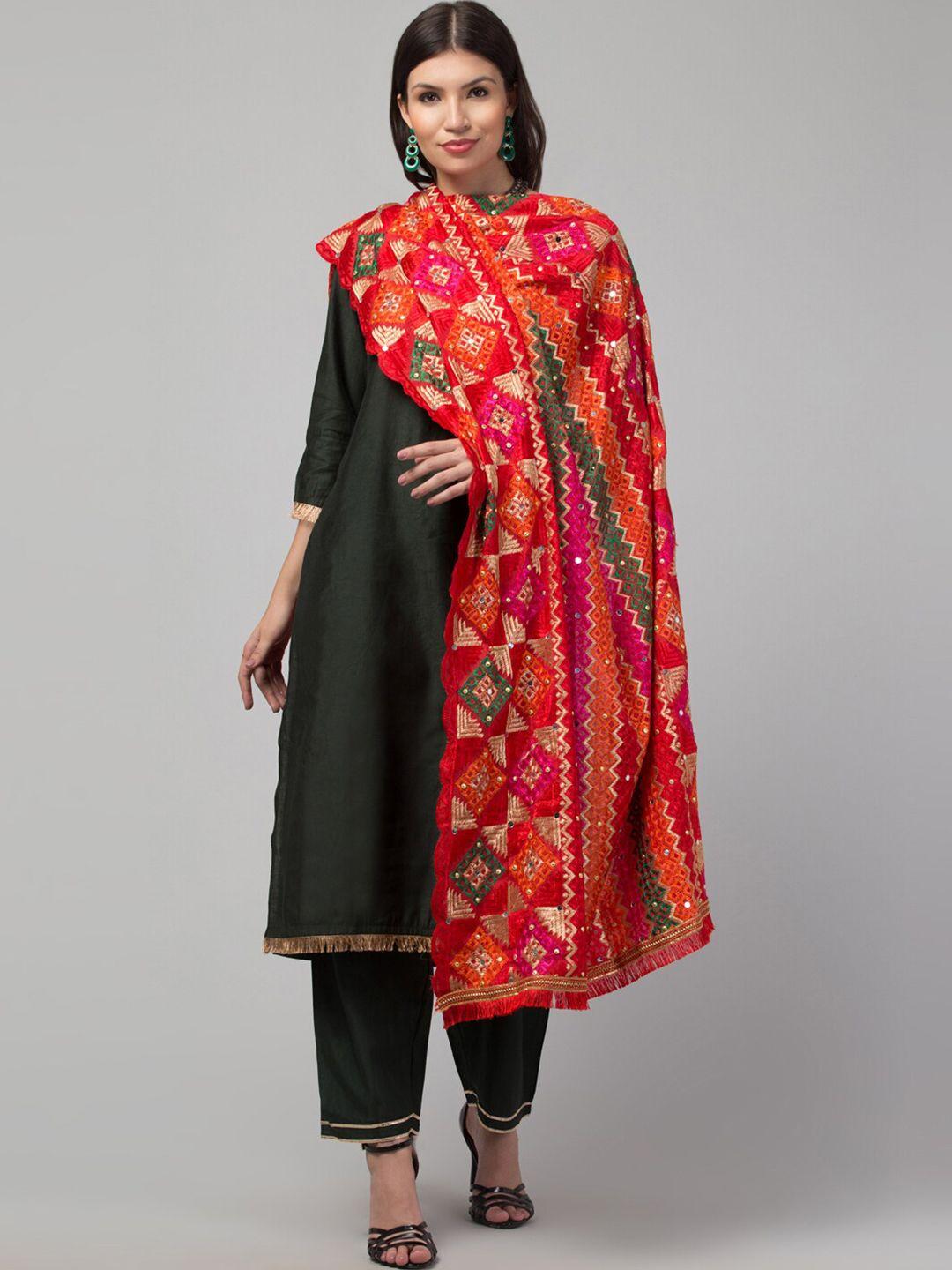 tweedle ethnic motifs embroidered phulkari art silk dupatta