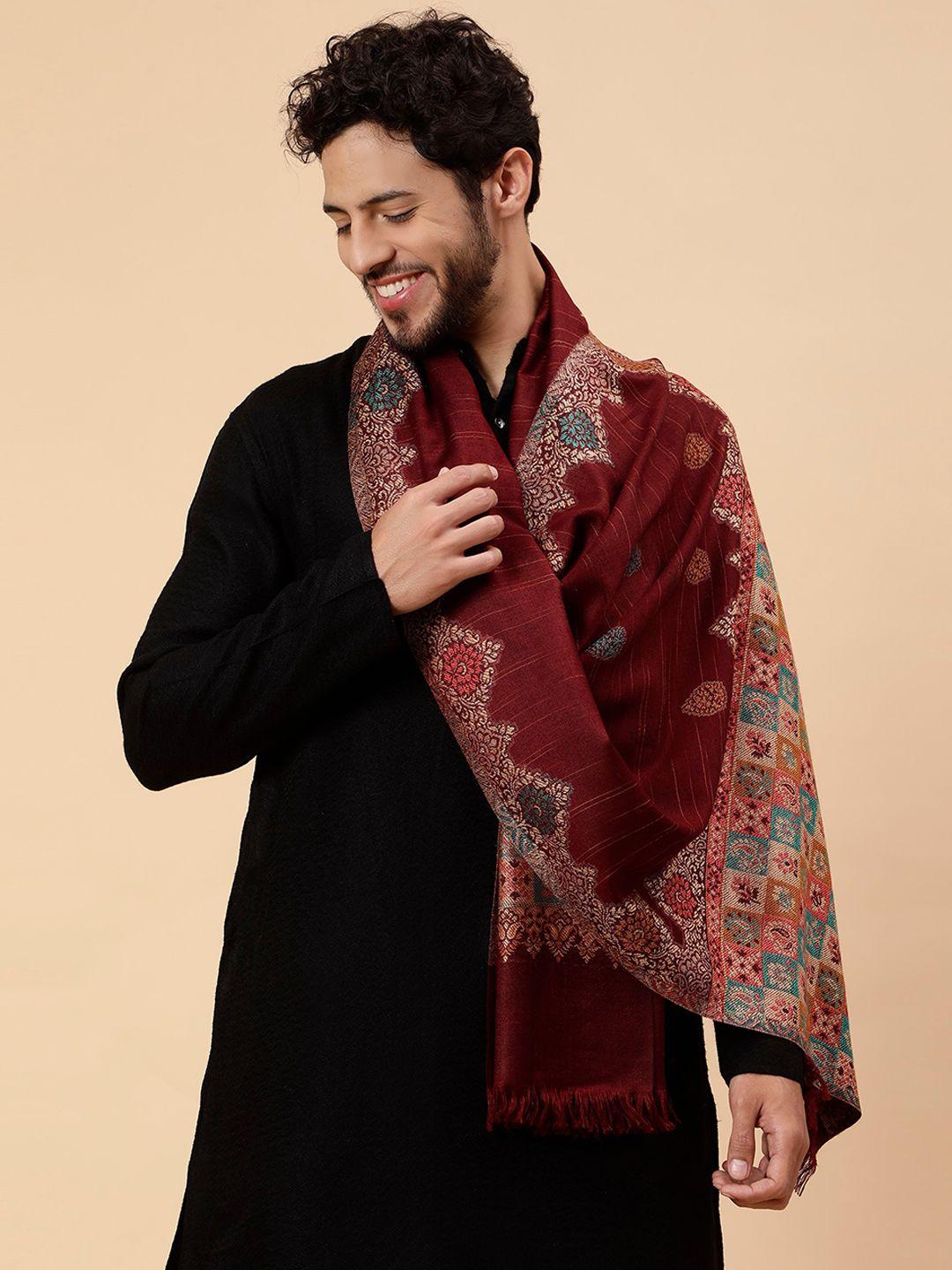 tweedle ethnic motifs woven-design acrylic shawl