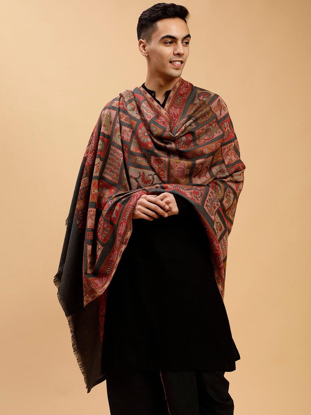 tweedle geometric woven-design woollen shawl