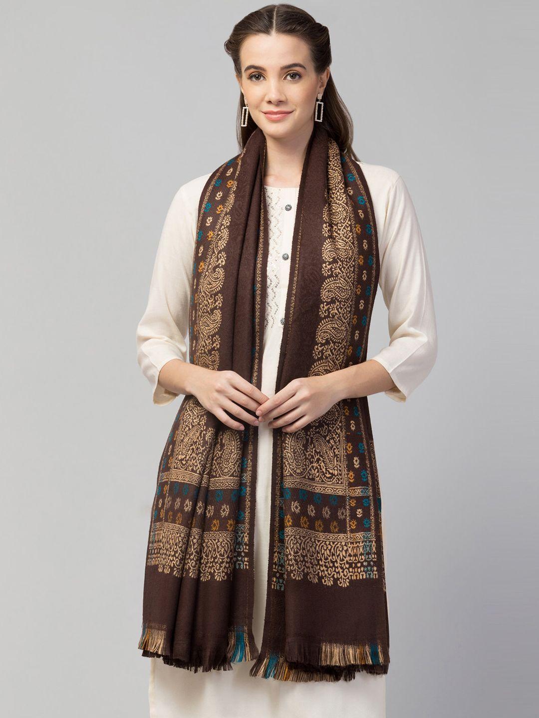 tweedle women brown woven design jamawar shawl