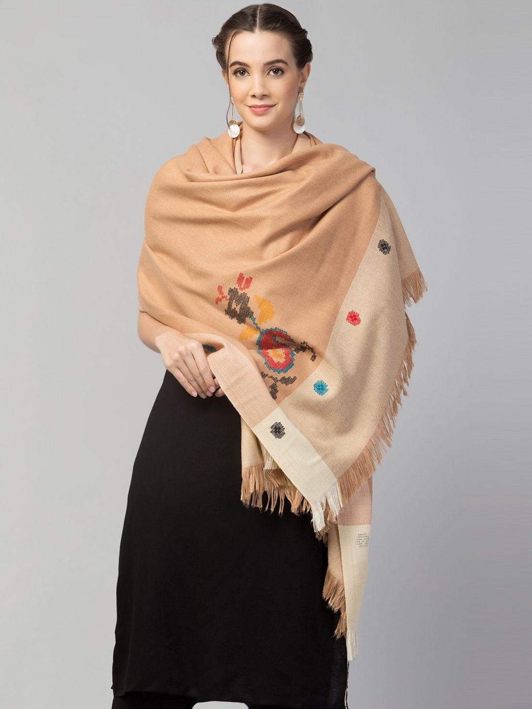 tweedle women cream woven design shawl