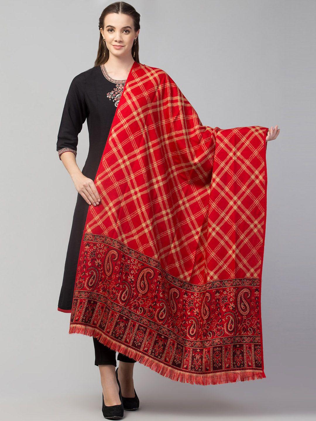 tweedle women red checked woven design shawl