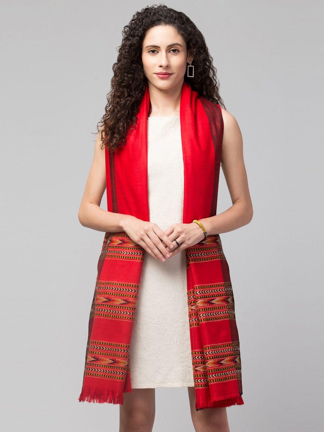 tweedle women red traditional kullu woven-design shawl