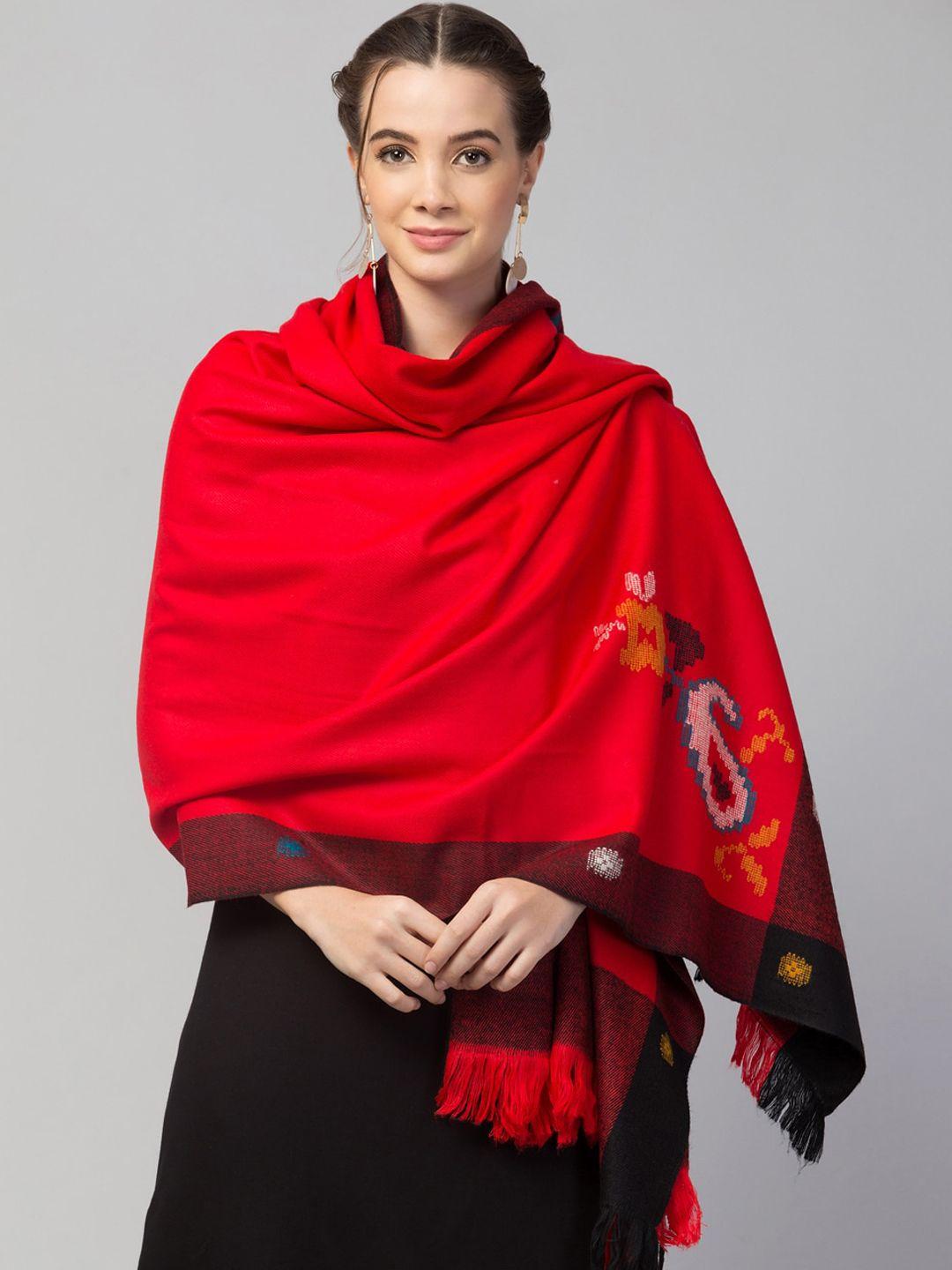 tweedle women red woven design handloom shawl