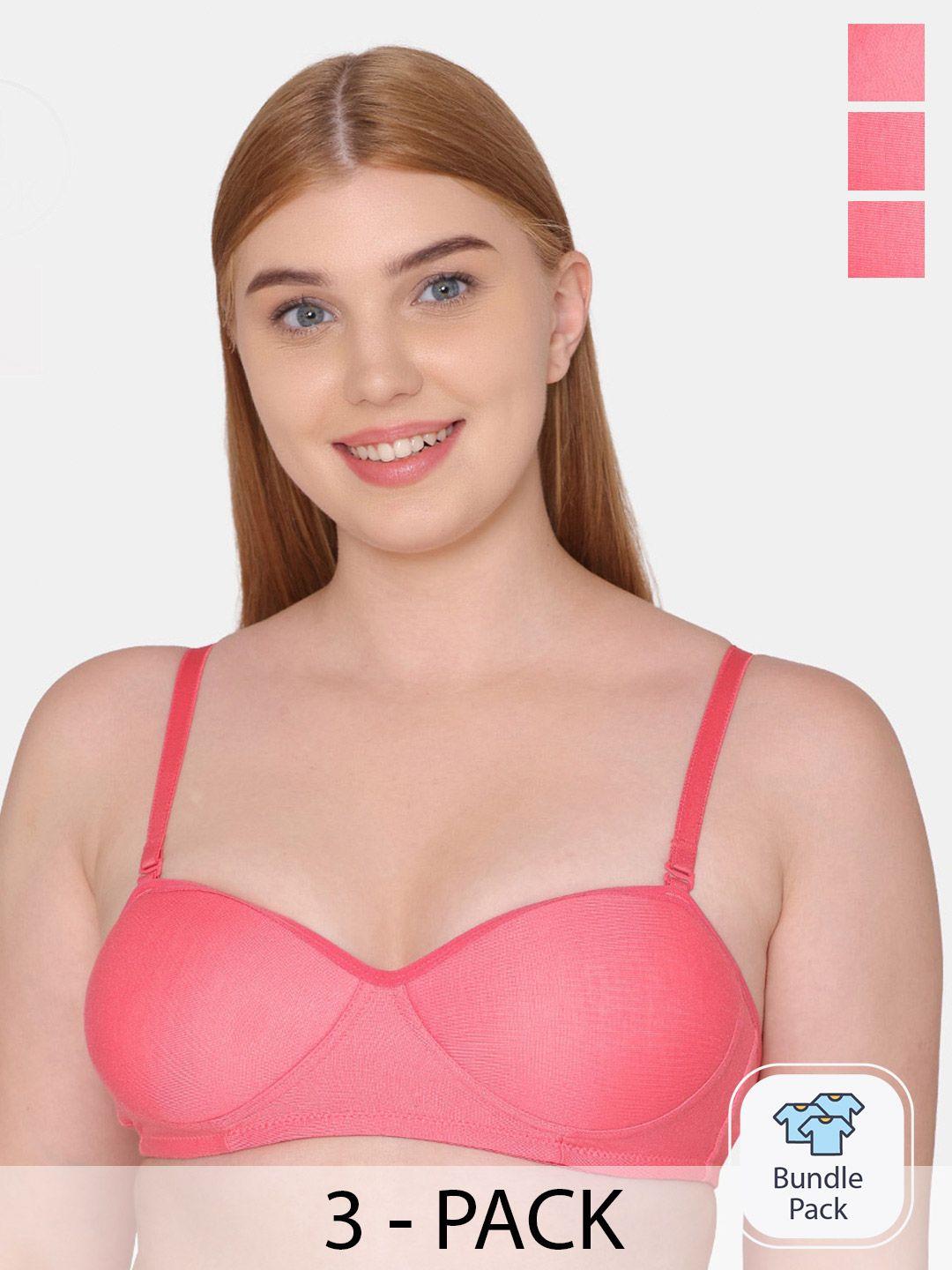 tweens pack of 3 full coverage non-padded cotton balconette bras with all day comfort