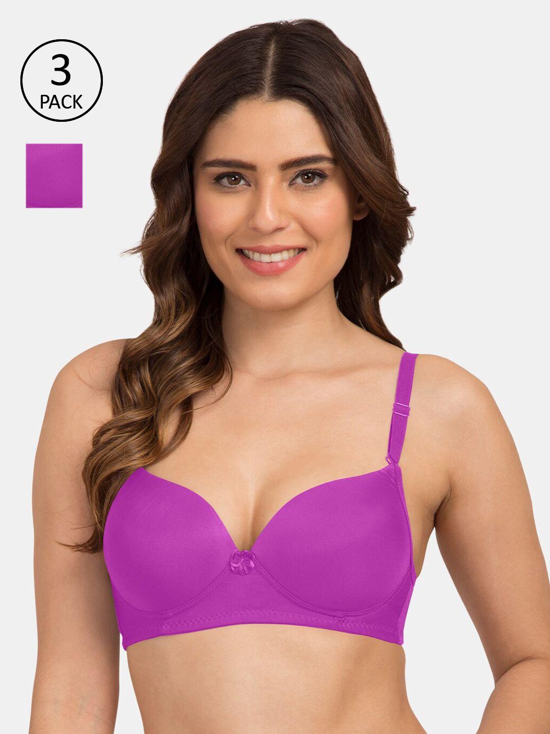 tweens violet pack of 3 solid non-wired lightly padded t-shirt bra tw-3pc-199-pur-30b