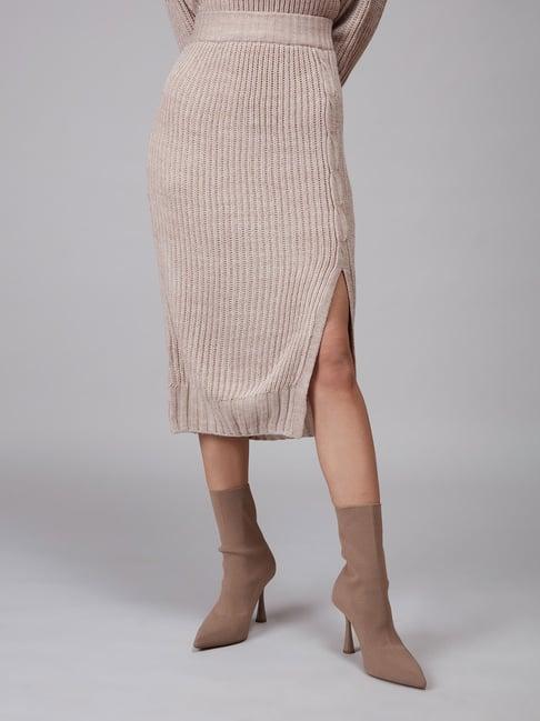 twenty dresses beige self design skirt