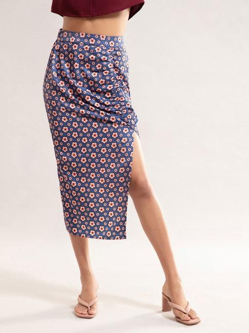 twenty dresses blue & orange floral print skirt