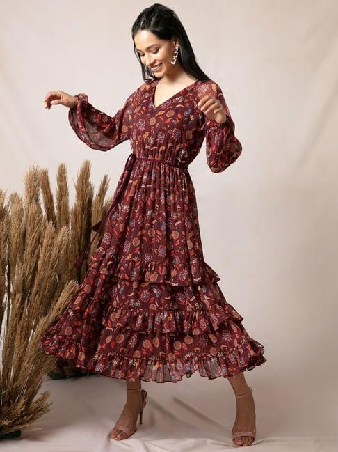 twenty dresses maroon floral print dress