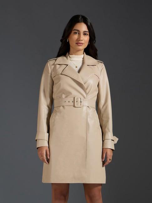 twenty dresses beige faux leather relaxed fit coat