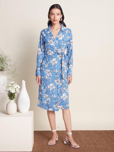 twenty dresses blue floral print a-line dress