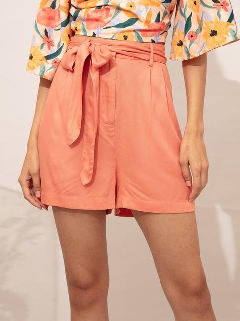 twenty dresses coral slim fit belted shorts